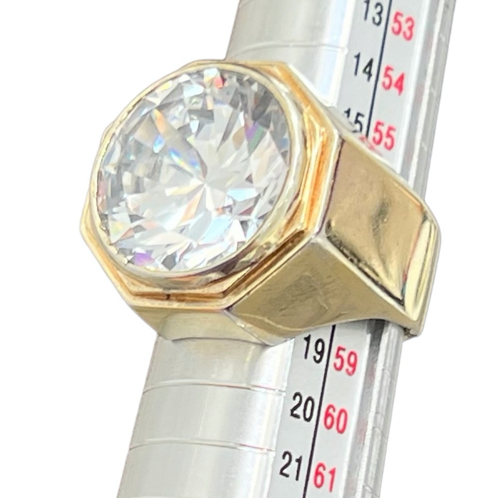 VINTAGE GOLD TONE OCTAGON SHAPED FACETED CRYSTAL FASHION RING